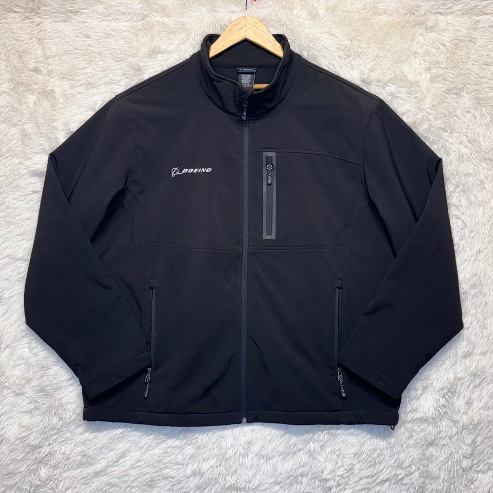 Boeing Mens XXL Black Softshell Jacket Full Zip Casual Weather Resistant Aviaton